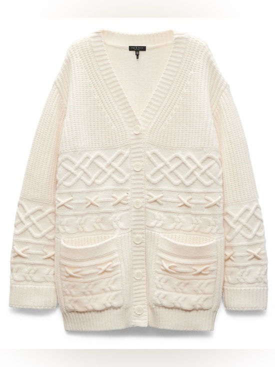 rag & bone Sweaters - Rag & Bone Conley Cable Knit Wool Cashmere Button-Down Cardigan Ivory Large